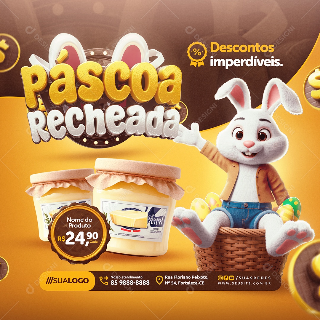 Páscoa Recheada Descontos Imperdíveis Social Media PSD Editável