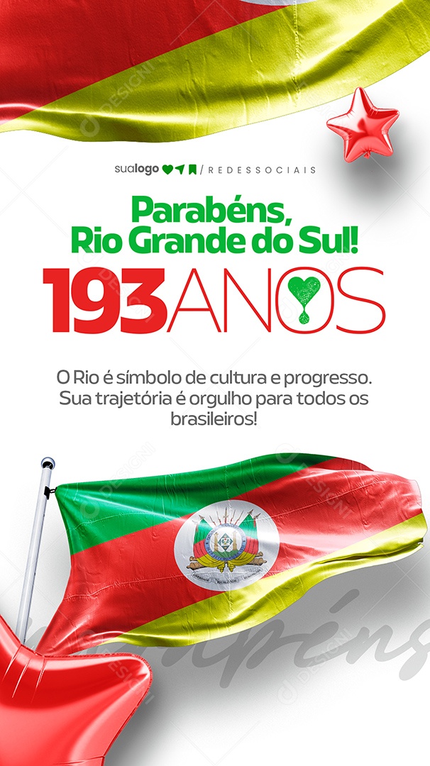 Story Parabéns Rio Grande do Sul 193 Anos Social Media PSD Editável