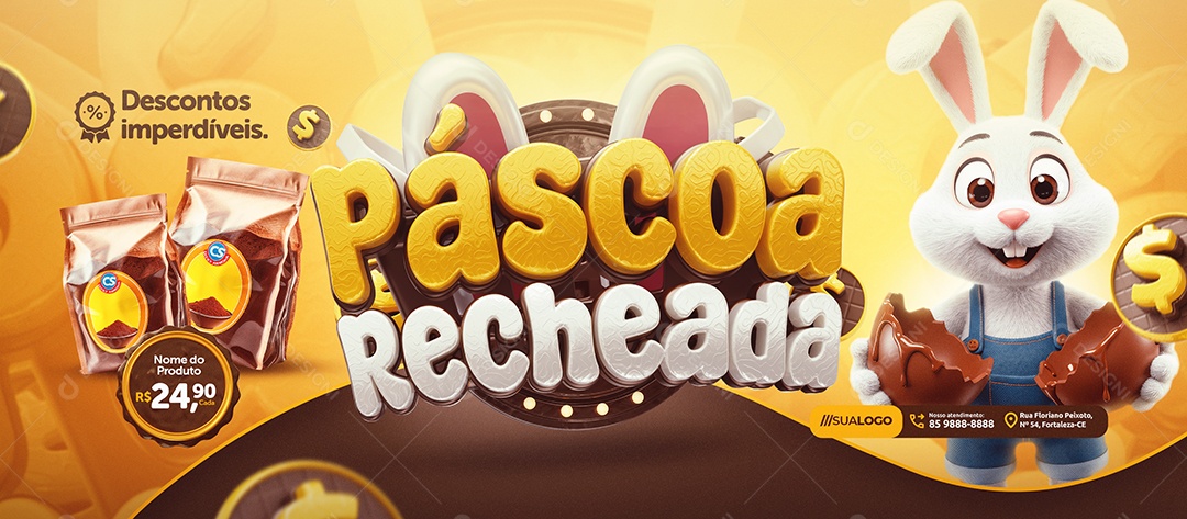 Banner Páscoa Recheada Descontos Imperdíveis Social Media PSD Editável