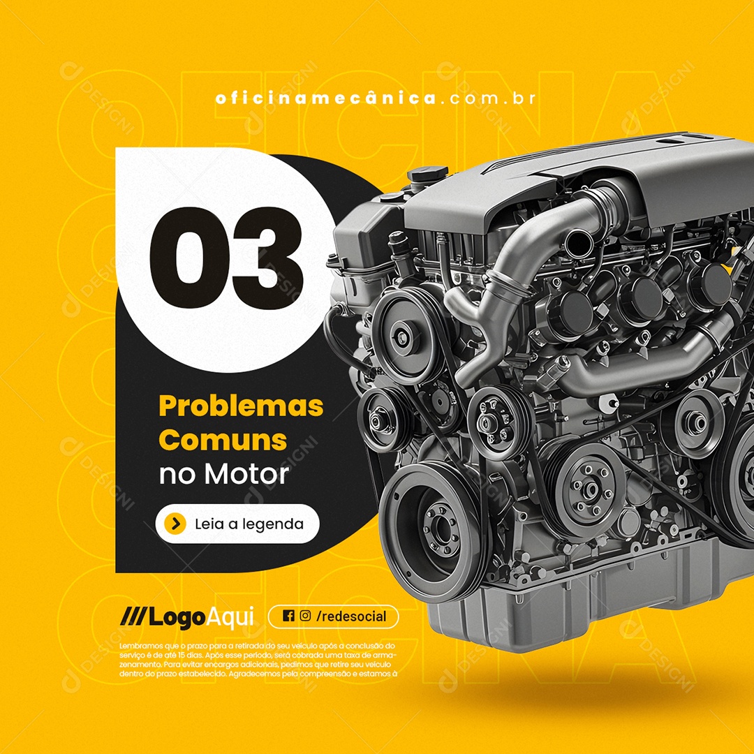 Oficina Mecânica Problemas Comuns no Motor Social Media PSD Editável