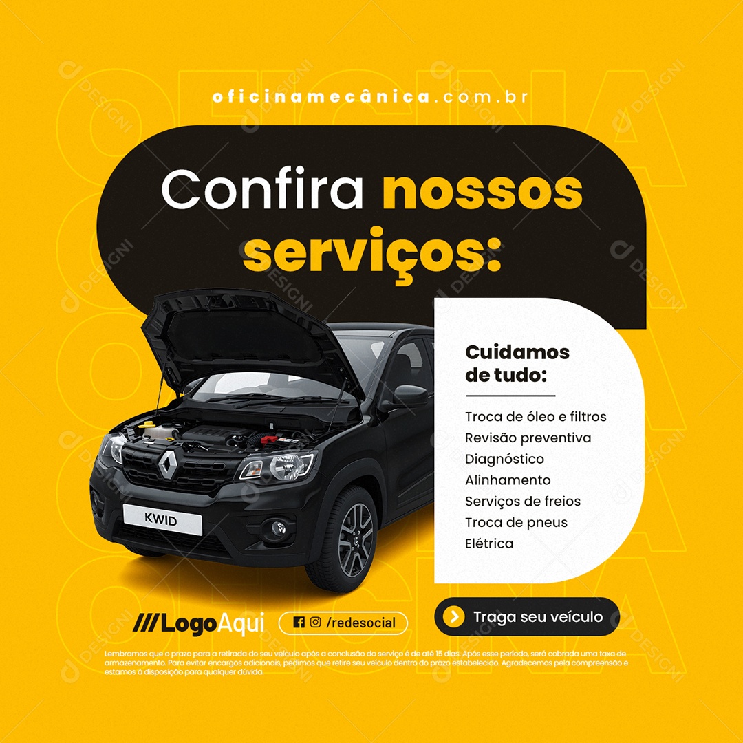 Oficina Mecânica Confira Nossos Serviços Social Media PSD Editável