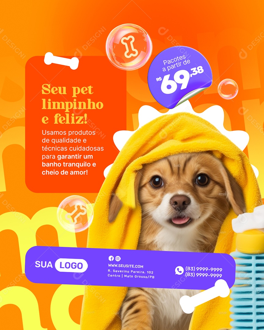 Pet Shop Seu Pet Limpinho e Feliz Social Media PSD Editável