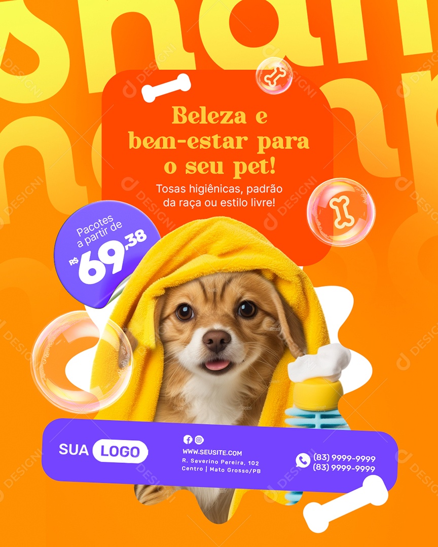 Pet Shop Beleza e Bem Esta para o Seu Pet Social Media PSD Editável