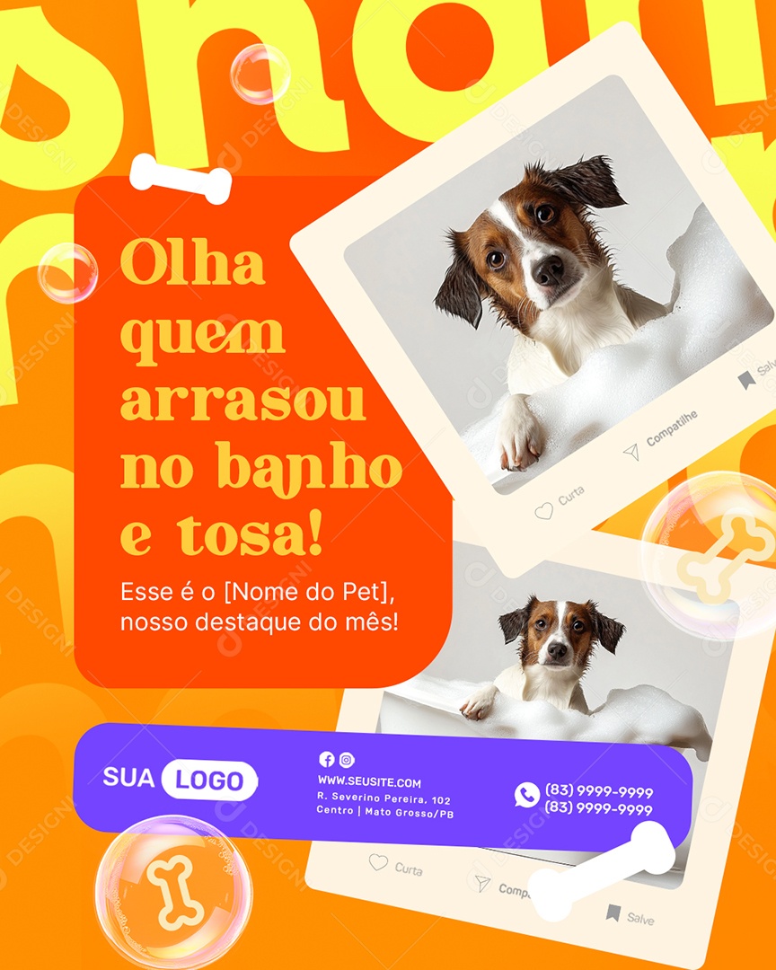 Pet Shop Olha quem Arrasou no Banho e Tosa Social Media PSD Editável