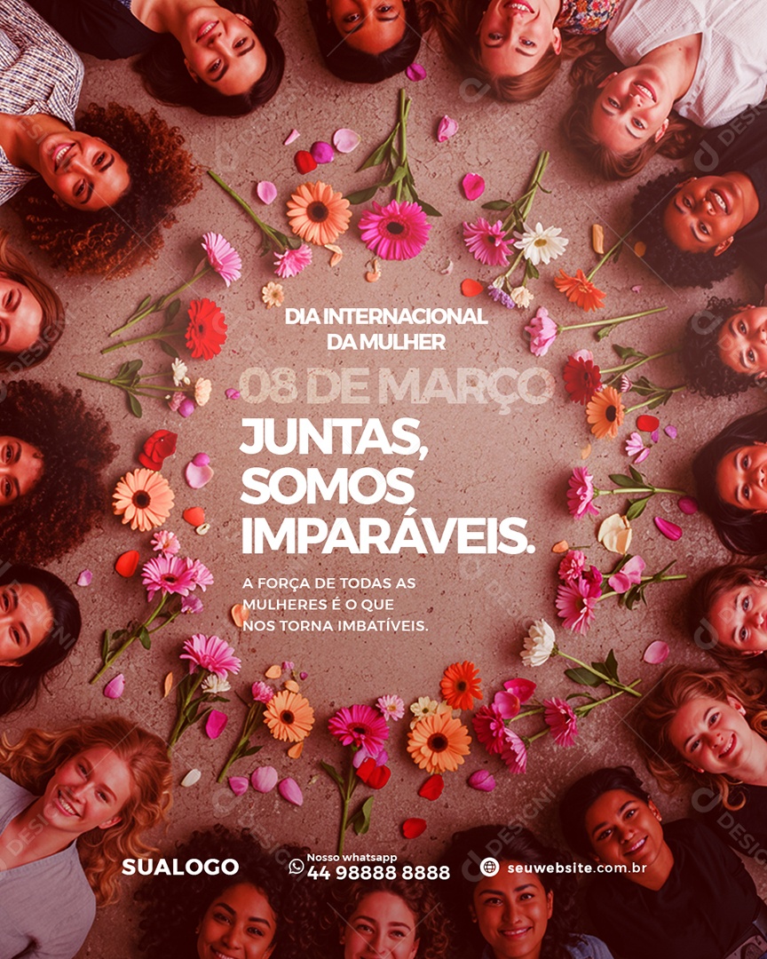 Feliz Dia Internacional Das Mulheres 08 de Março Juntas Somos Imparáveis Social Media PSD Editável