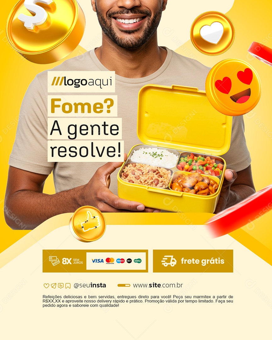 Marmitex Fome A Gente Resolve Social Media PSD Editável