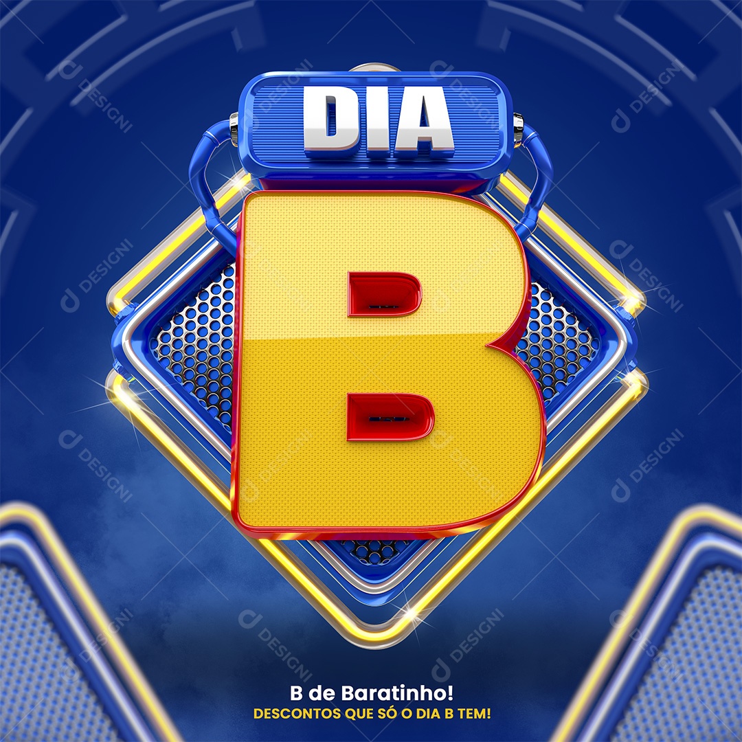 Dia B Selo 3D Azul e Amarelo para Composição PSD
