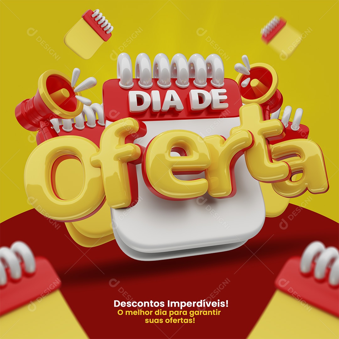 Dia De Oferta Selo 3D Vermelho e Amarelo para Composição PSD