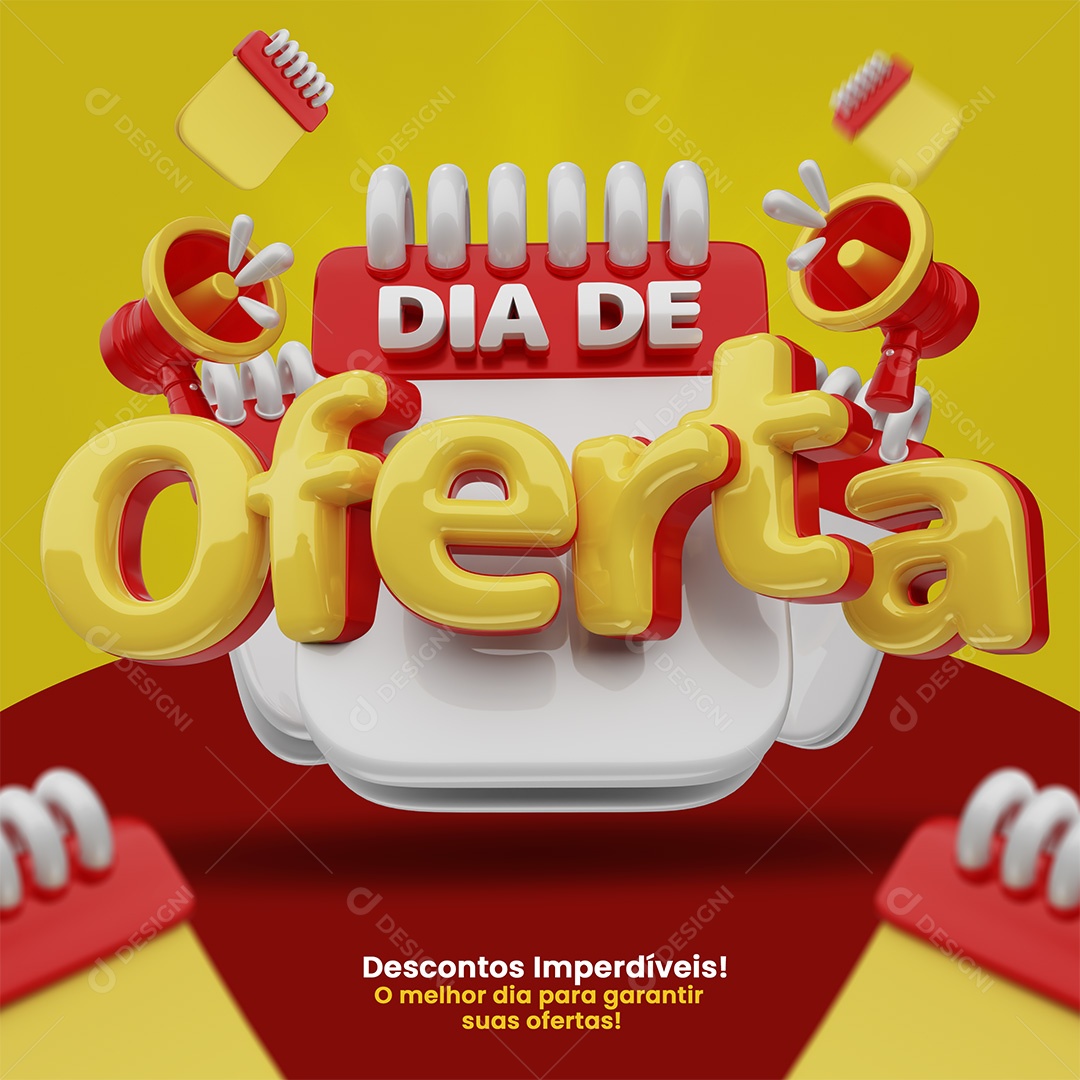 Dia De Oferta Selo 3D Vermelho e Amarelo para Composição PSD