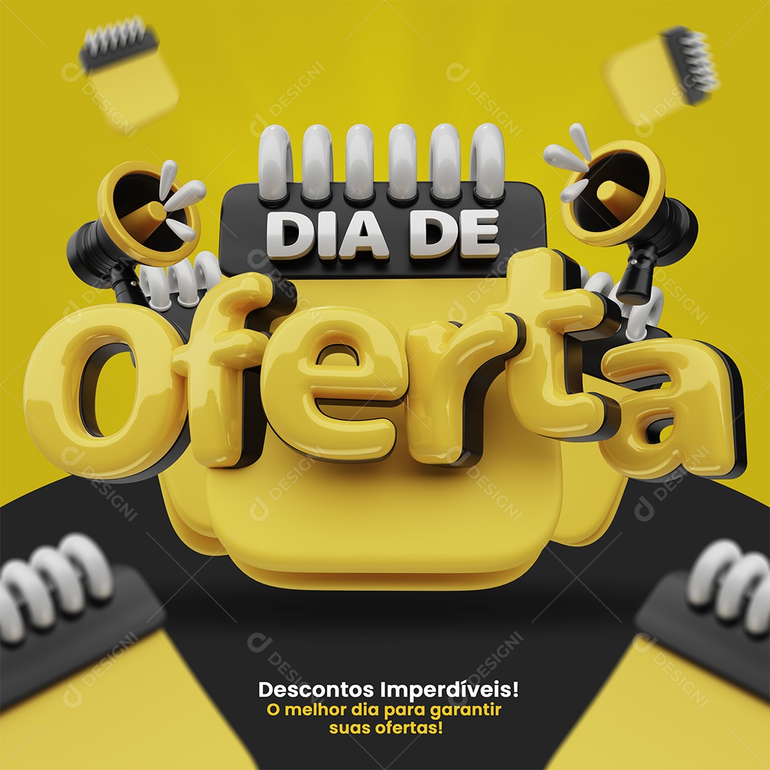 Dia De Oferta Selo 3D Preto e Amarelo para Composição PSD