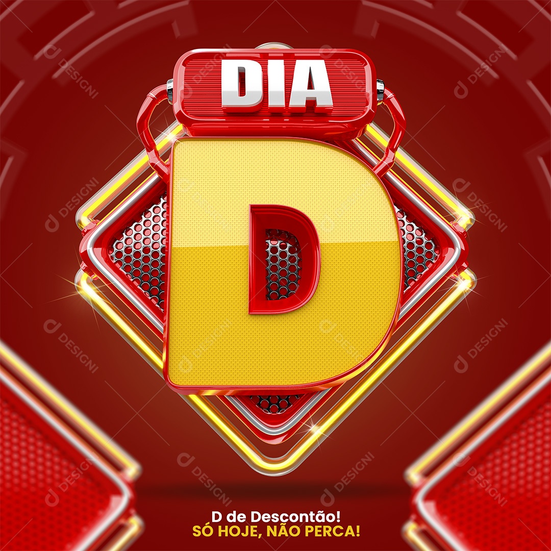 Dia D Selo 3D Vermelho e Amarelo para Composição PSD