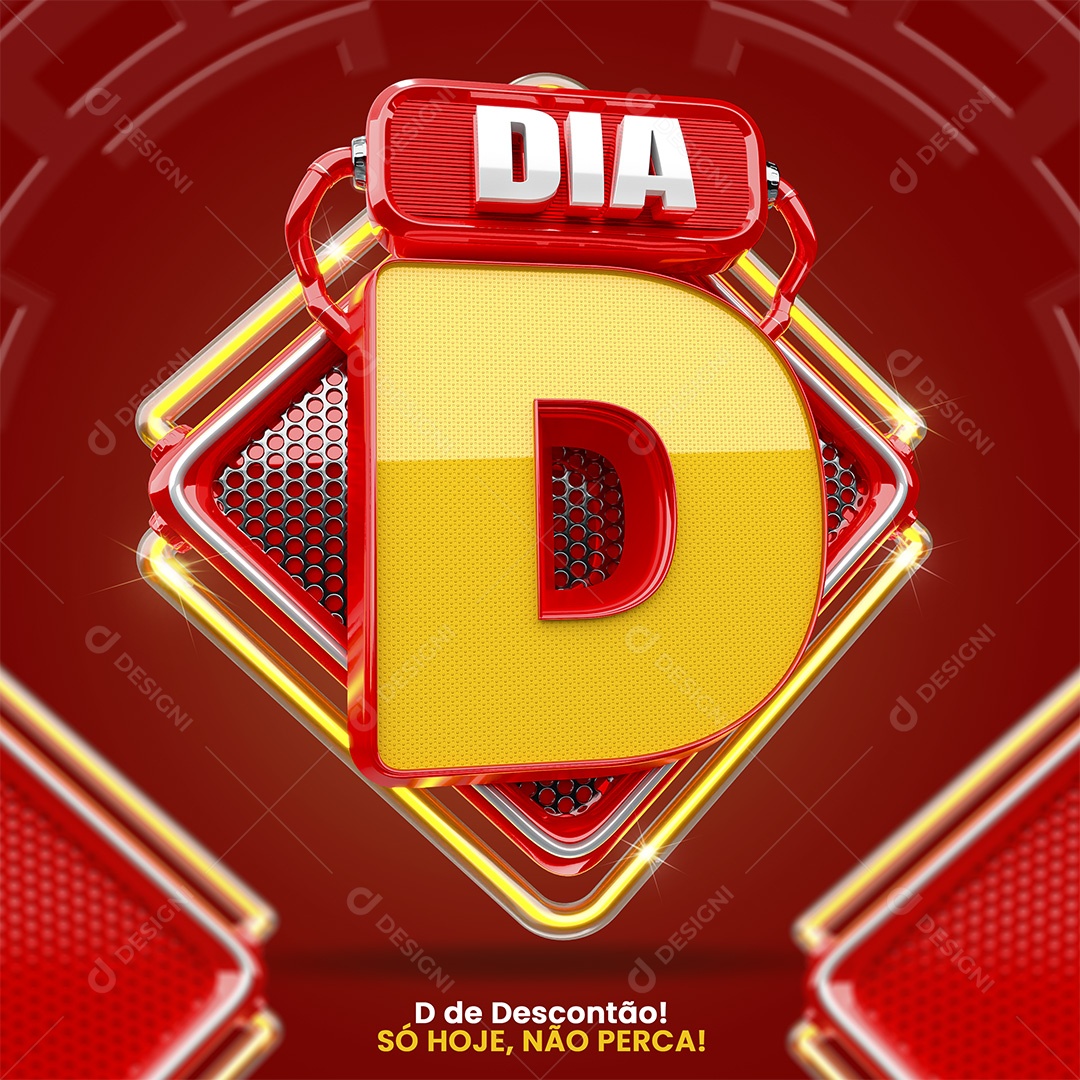 Dia D Selo 3D Vermelho e Amarelo para Composição PSD
