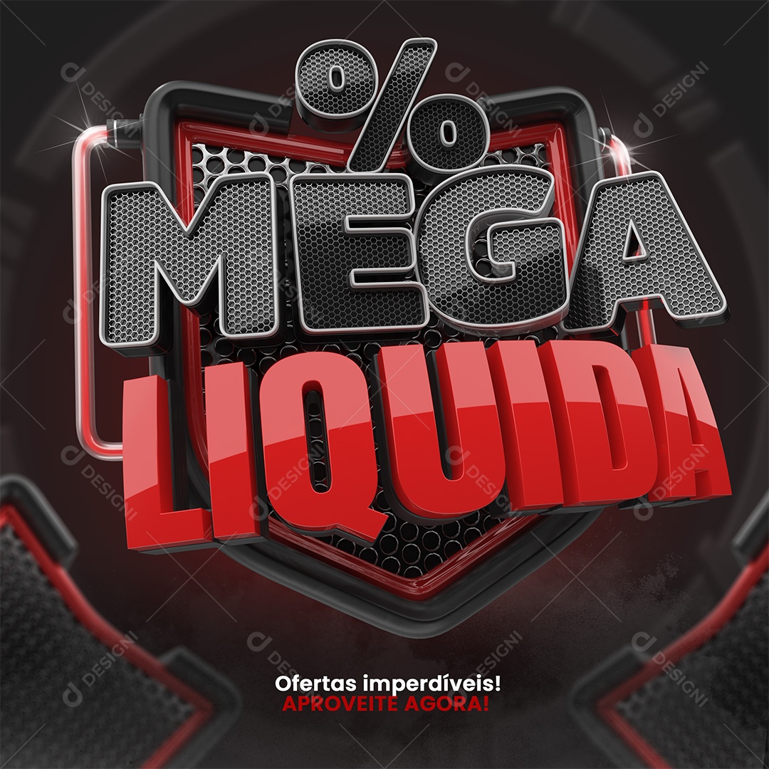 Mega Liquida Selo 3D Cinza e Vermelho para Composição PSD