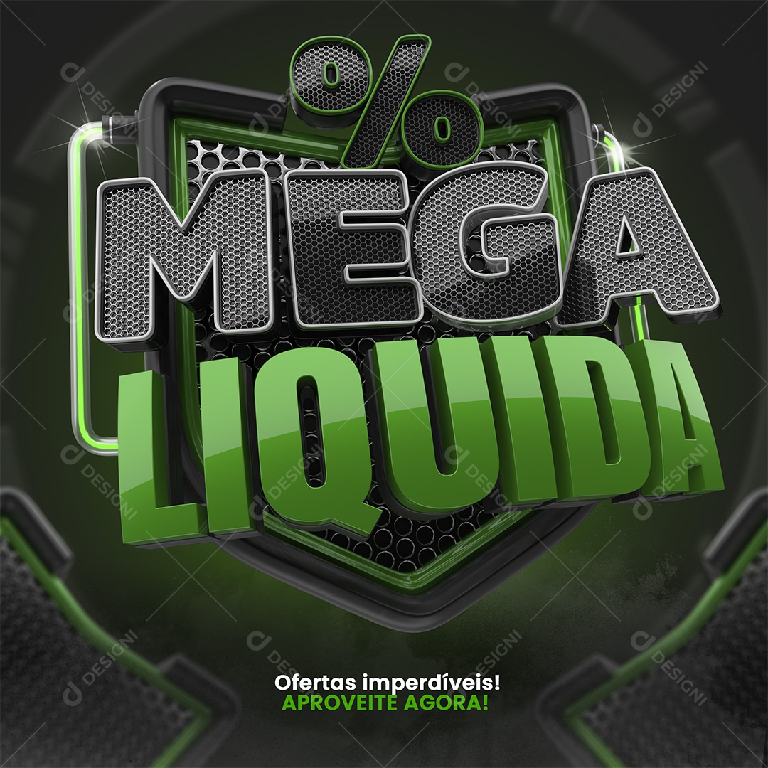 Mega Liquida Selo 3D Cinza e Verde  para Composição PSD