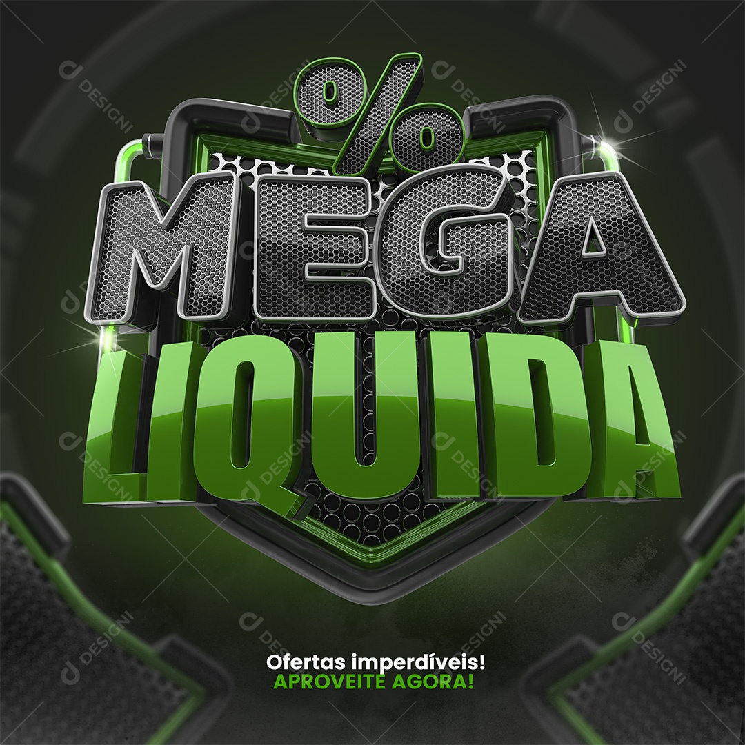 Mega Liquida Selo 3D Cinza e Verde  para Composição PSD
