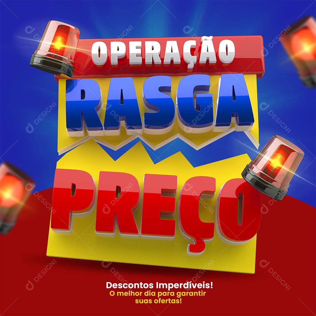 Operação Rasga Preço Selo 3D Azul e Vermelho para Composição PSD