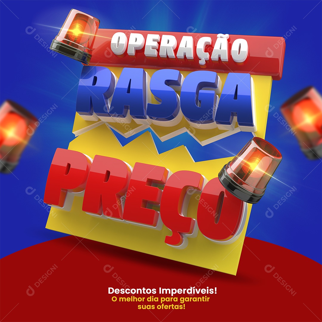 Operação Rasga Preço Selo 3D Azul e Vermelho para Composição PSD