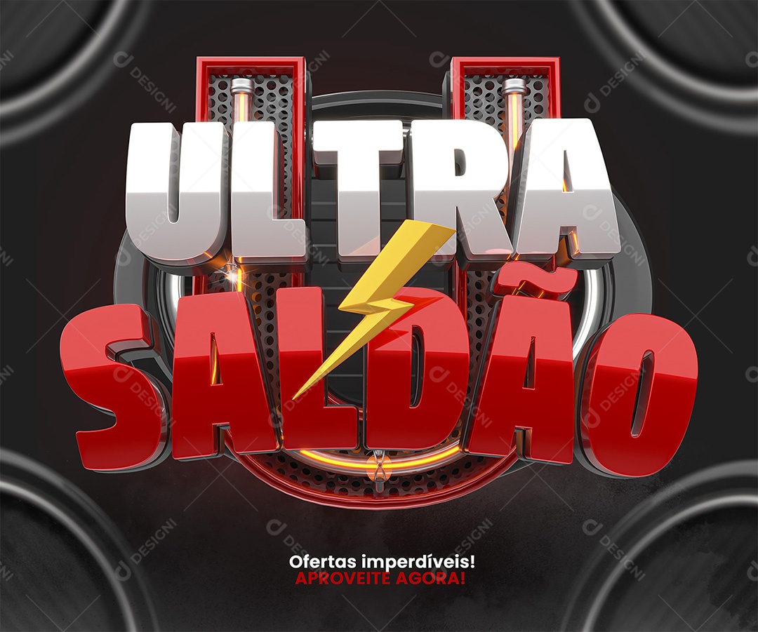 Ultra Saldão Selo 3D Branco e Vermelho para Composição PSD