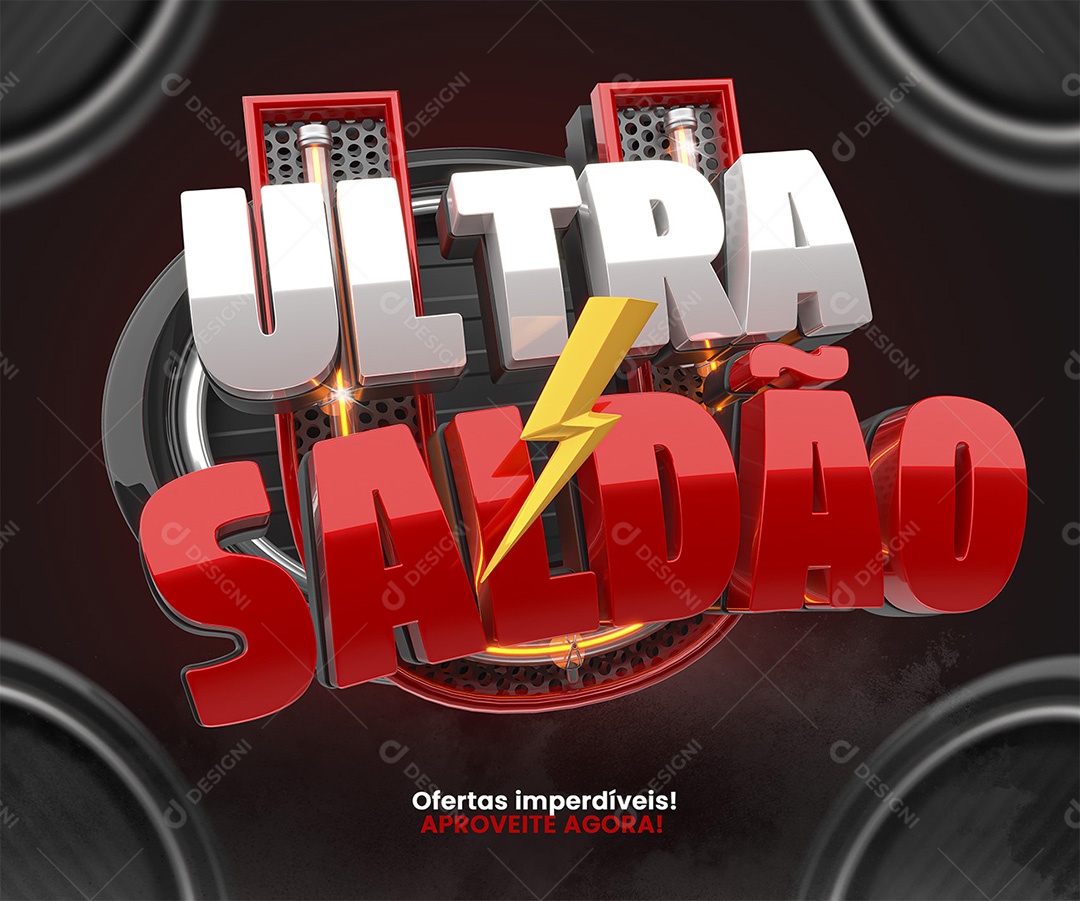 Ultra Saldão Selo 3D Branco e Vermelho para Composição PSD