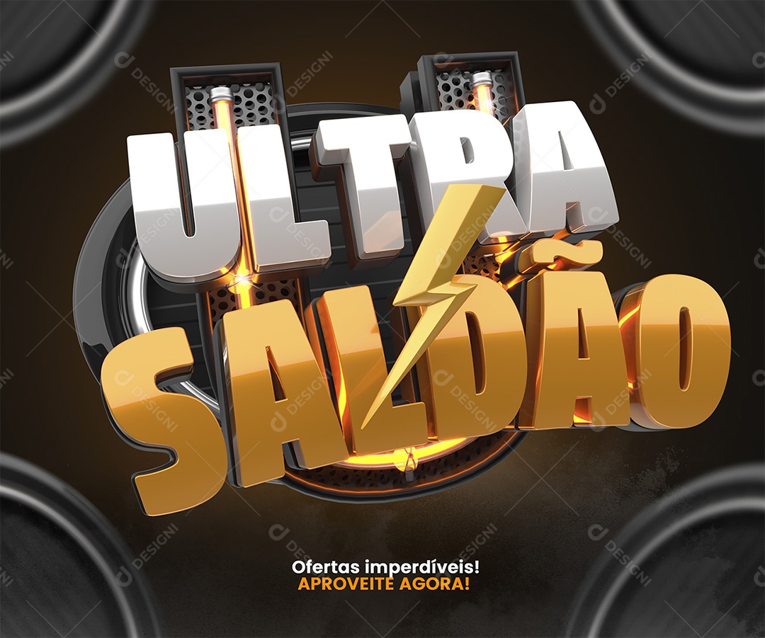 Ultra Saldão Selo 3D Branco e Amarelo para Composição PSD