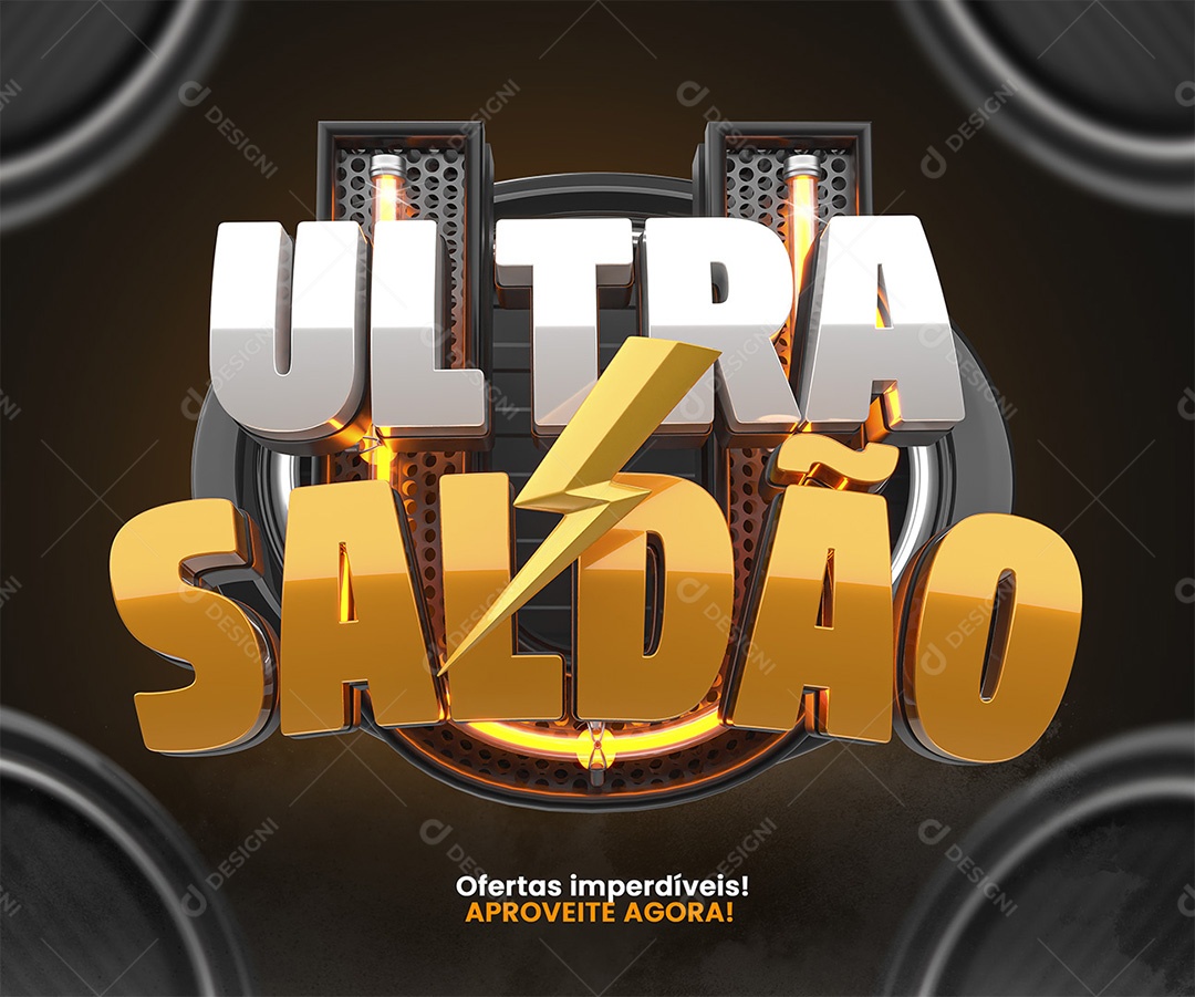 Ultra Saldão Selo 3D Branco e Amarelo para Composição PSD