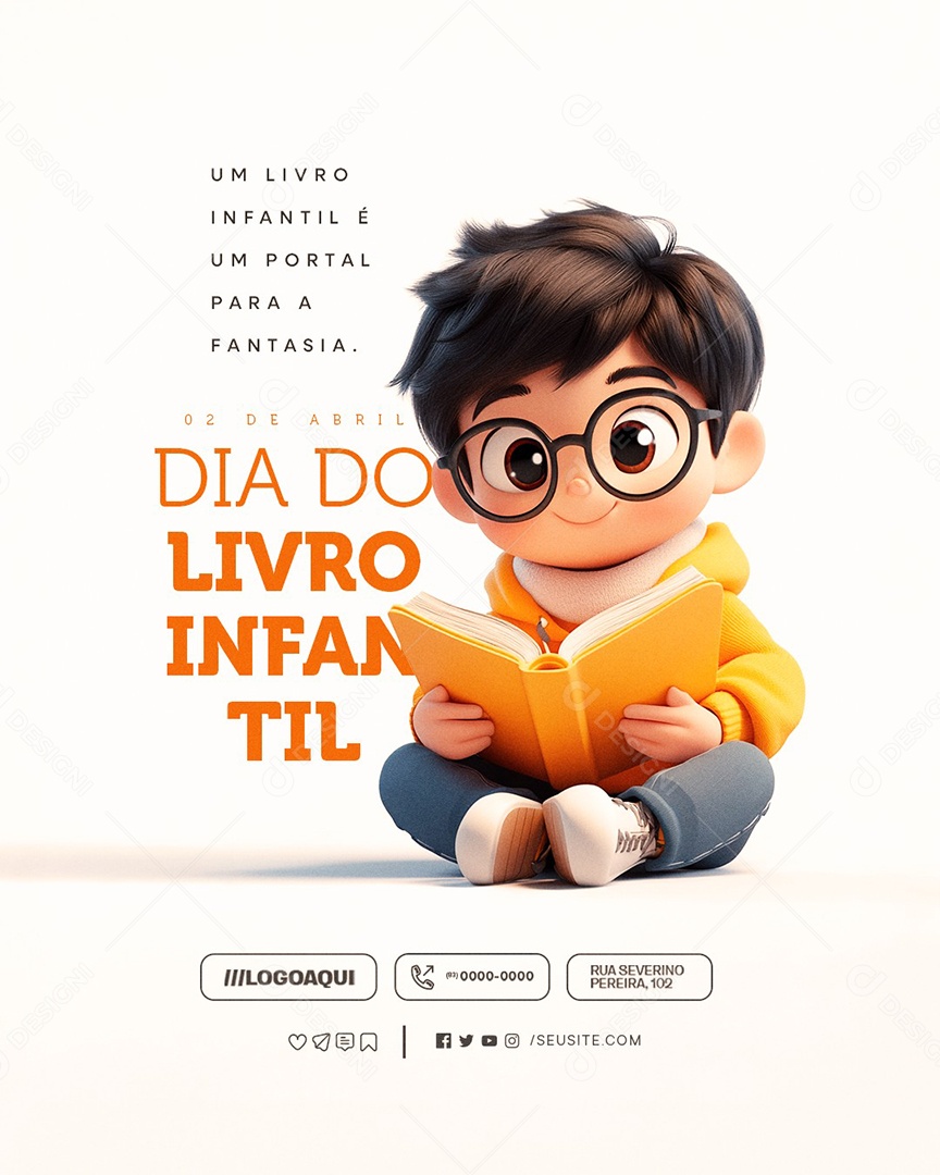 Dia do Livro Infantil 02 de Abril Social Media PSD Editável
