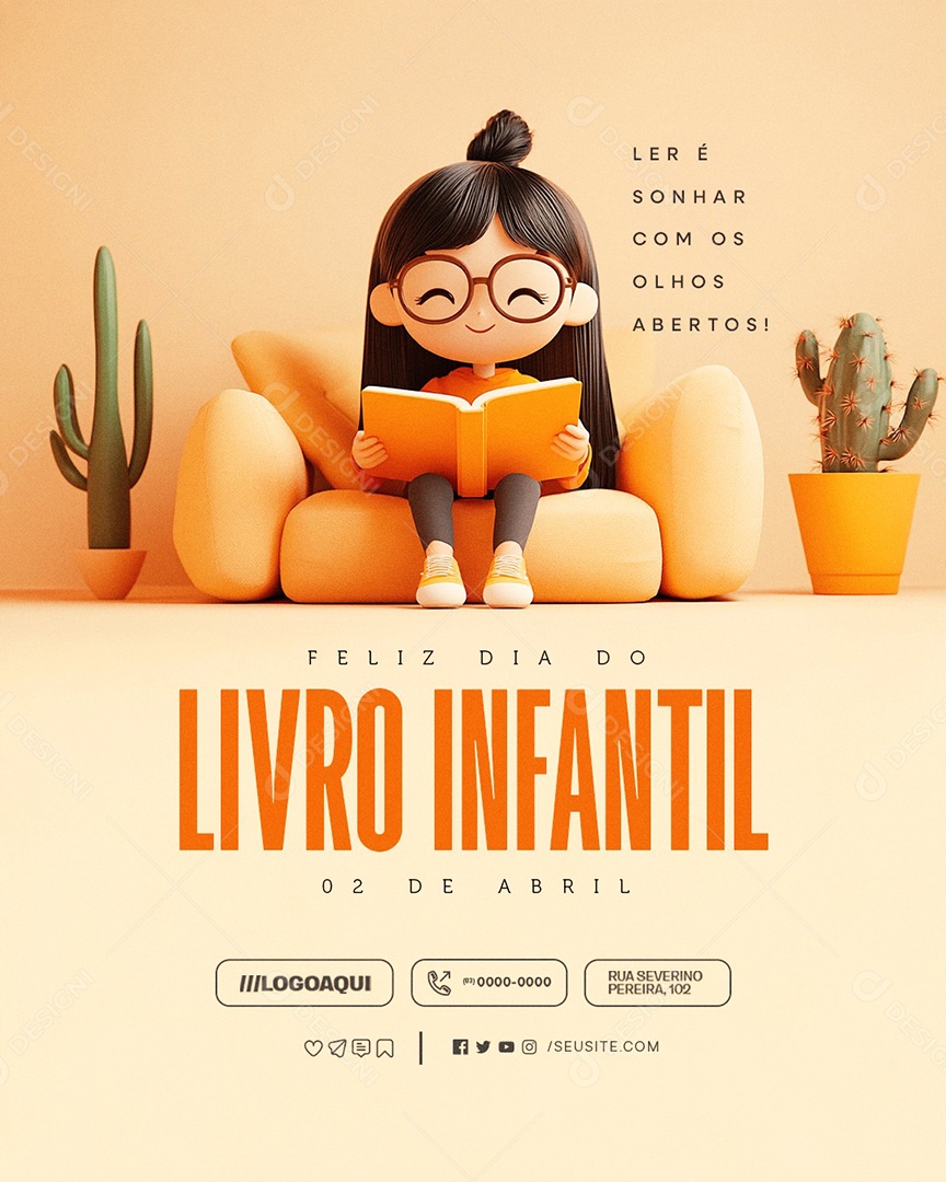 Dia do Livro Infantil 02 de Abril Social Media PSD Editável