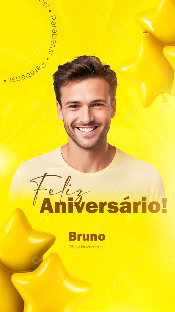 Feliz Aniversário Parabéns Bruno Social Media PSD Editável