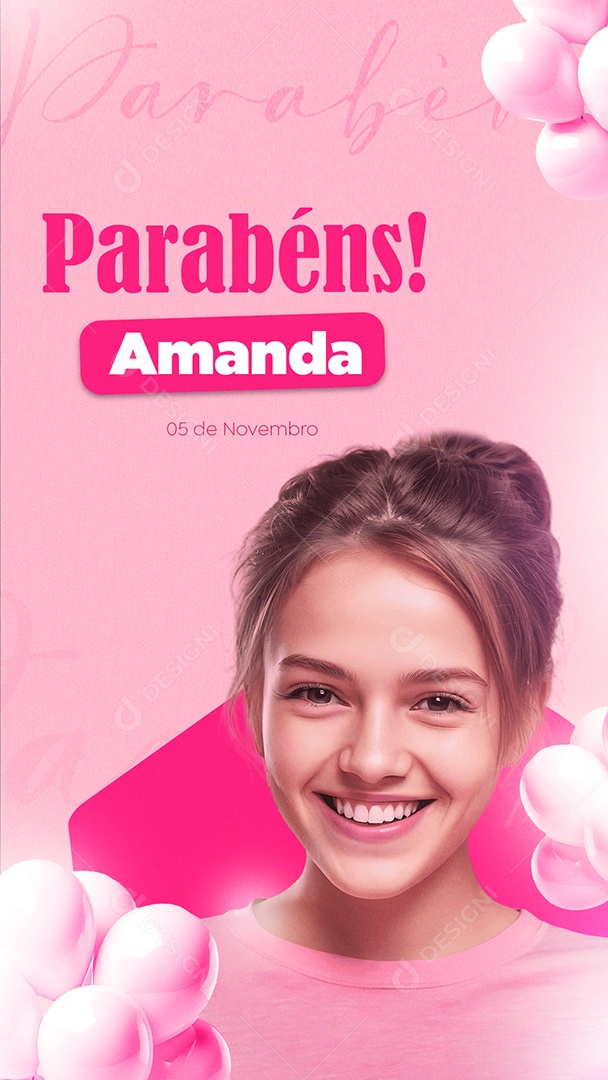 Feliz Aniversário Parabéns Amanda Social Media PSD Editável