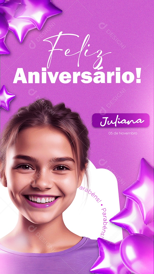 Feliz Aniversário Parabéns Juliana Social Media PSD Editável