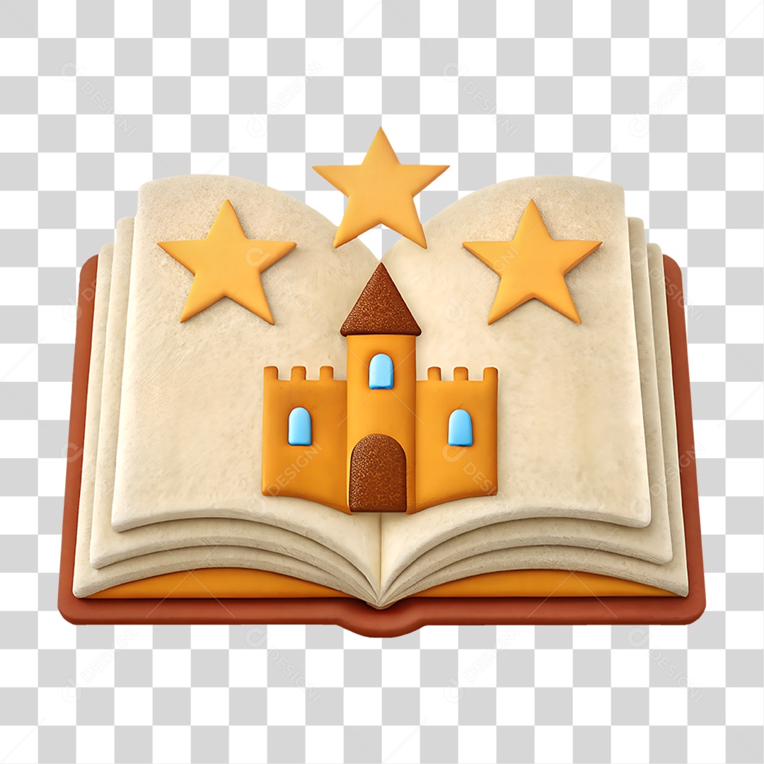 Livro de Feltro Aberto com Castelo PNG Transparente