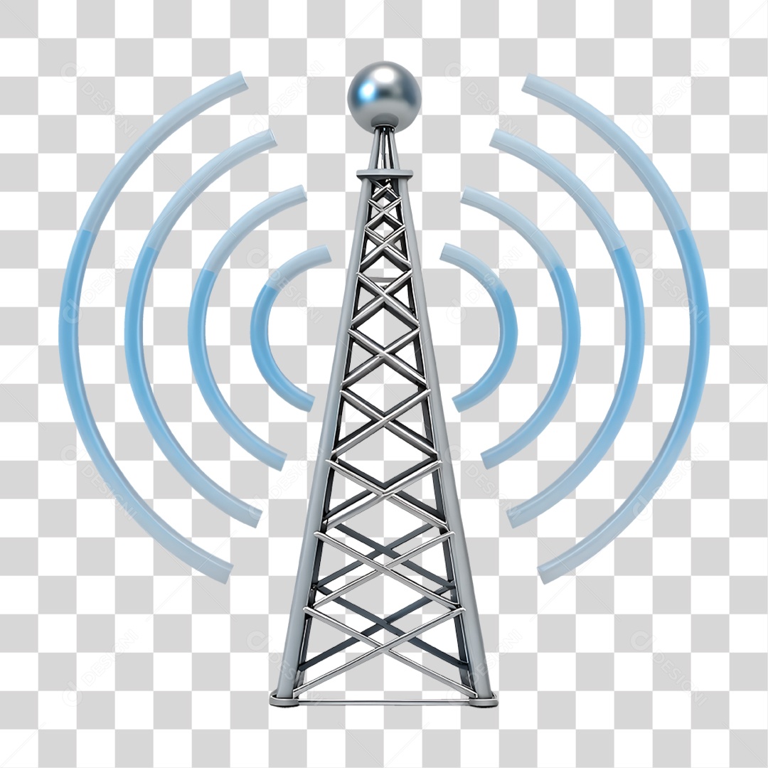 Torre de Telecomunicações Emitindo Sinais PNG Transparente
