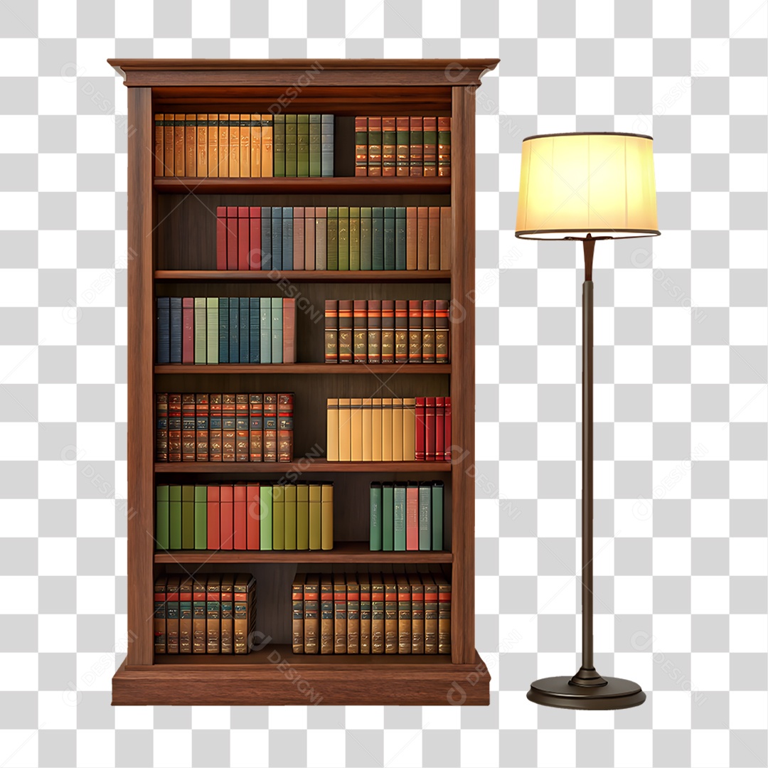 Biblioteca Doméstica com uma Luminária PNG Transparente