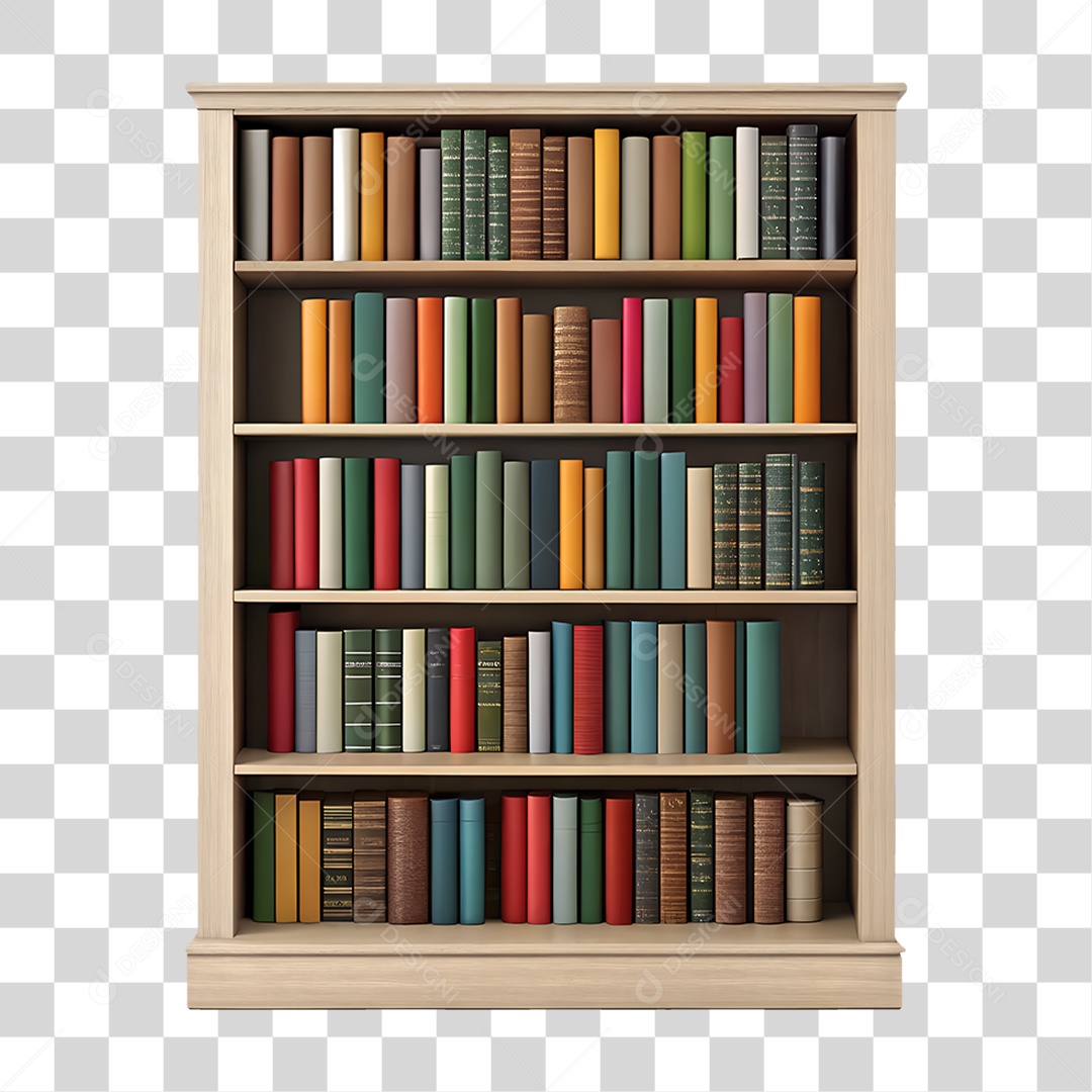Estante de Livros em Madeira PNG Transparente