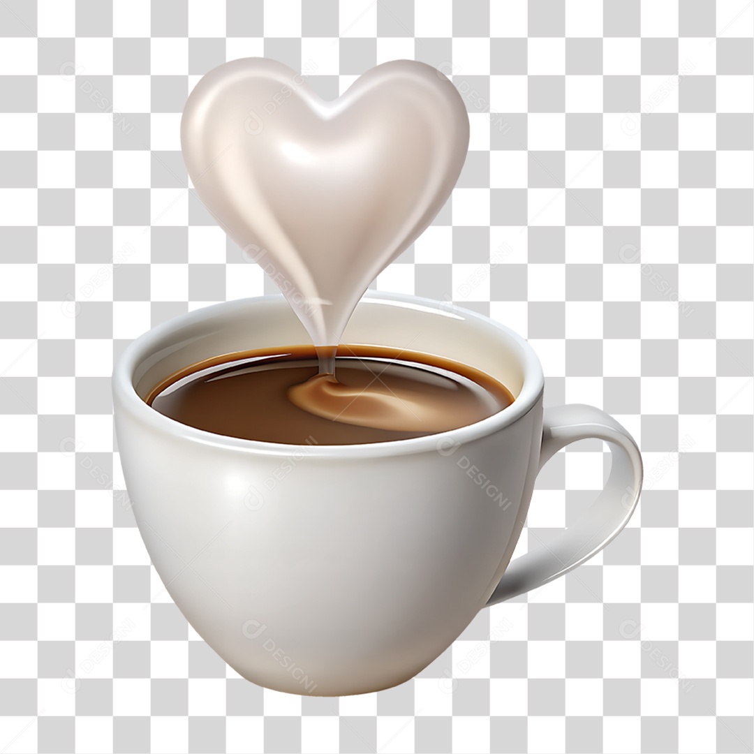 Xícara de Café com Coração de Fumaça PNG Transparente