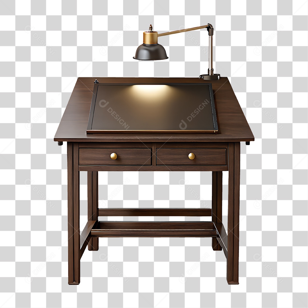Mesa de Desenhista Profissional em Madeira com Luminária PNG Transparente