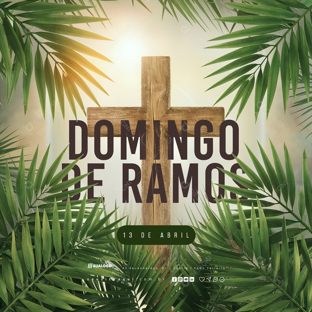Domingo de Ramos 13 de Abril Hosana Social Media PSD Editável