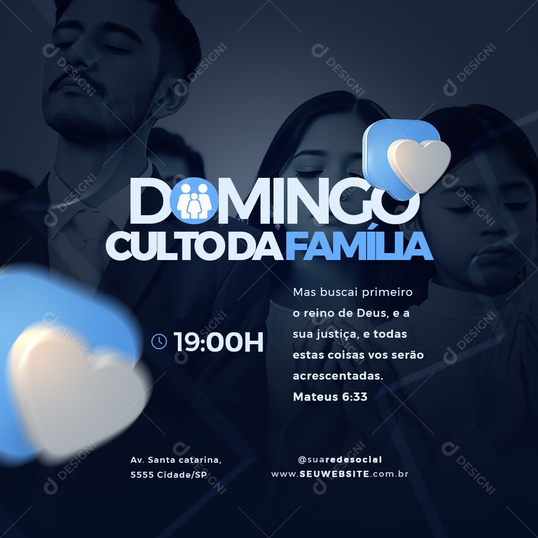 Gospel Domingo Culto da Família Social Media PSD Editável