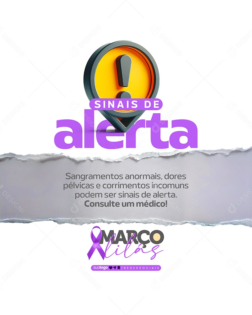 Março Lilás Sinais de Alerta Social Media PSD Editável