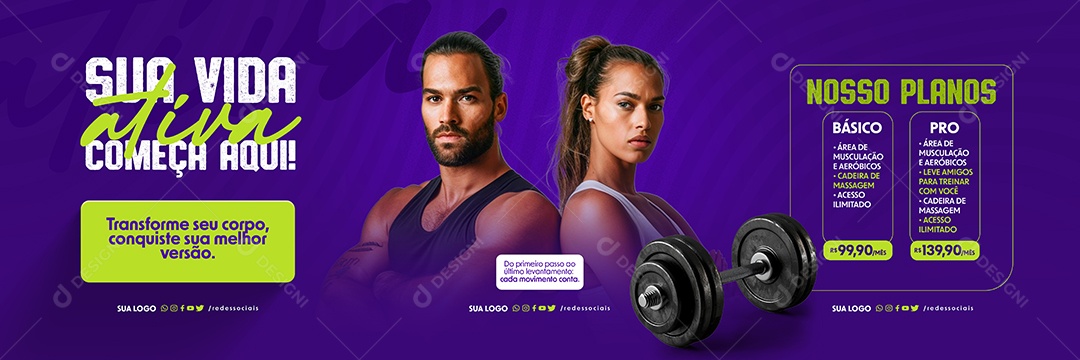 Banner Academia Sua Vida Ativa Começa Aqui Social Media PSD Editável