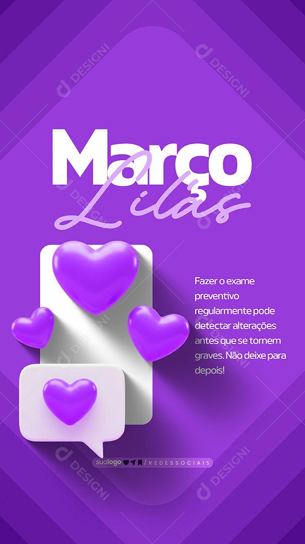 Story Março Lilás Fazer o Exame Preventivo Social Media PSD Editável