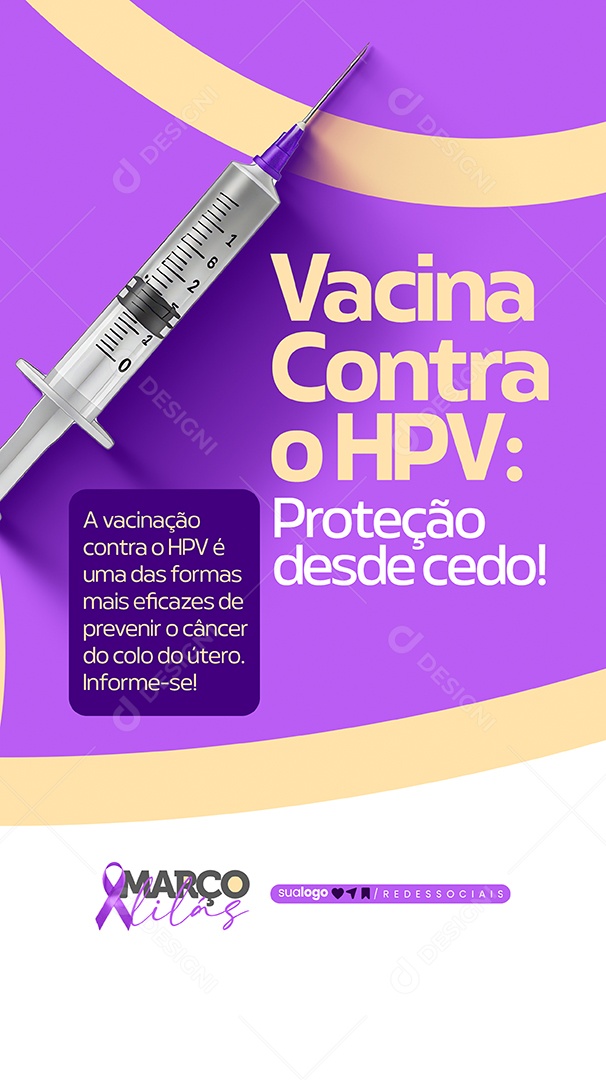 Story Março Lilás Vacina Contra HPV Social Media PSD Editável