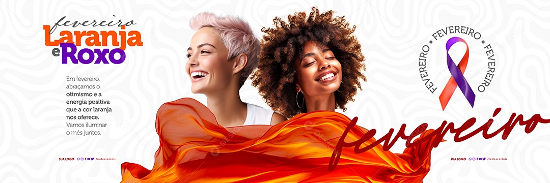 Banner Fevereiro Laranja e Roxo Social Media PSD Editável