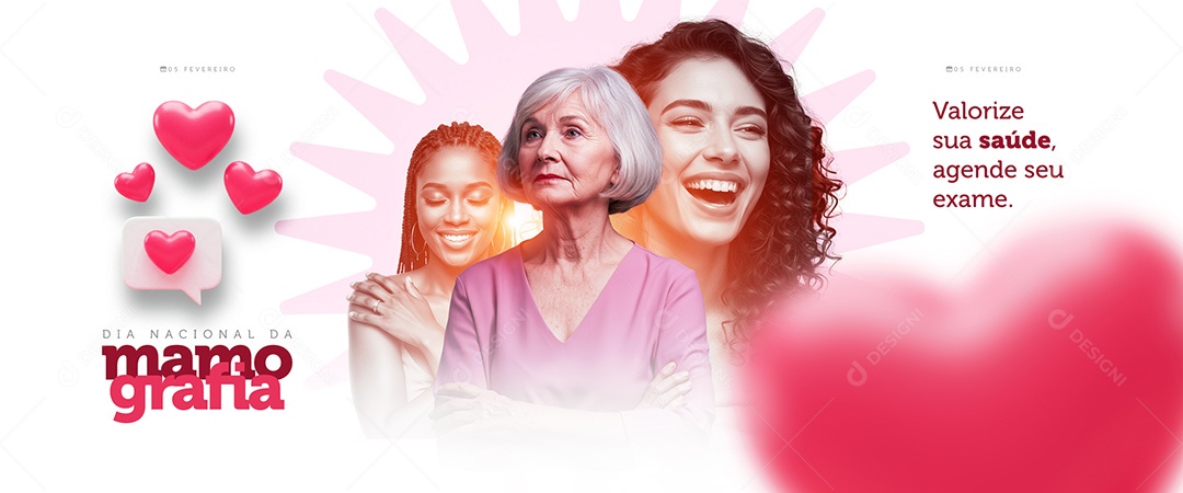 Banner Dia Nacional da Mamografia Valorize Sua Saúde Social Media PSD Editável