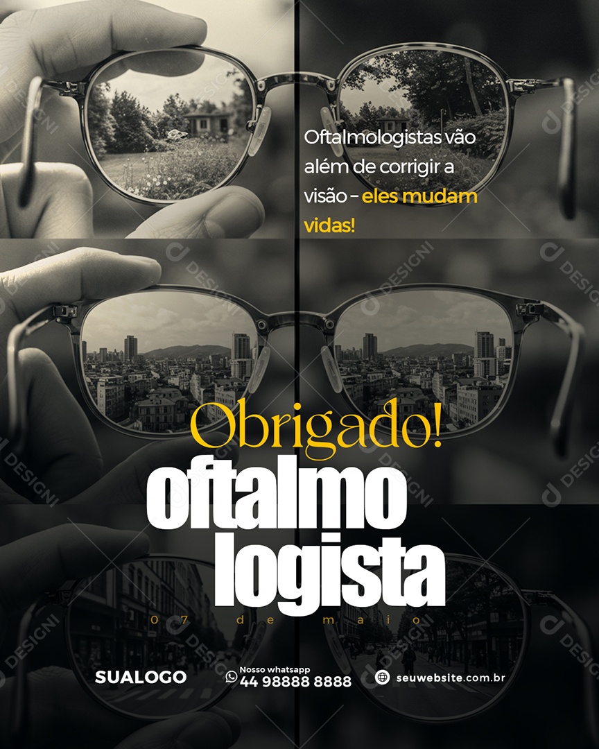 Dia do Oftalmologista 07 de Maio Parabéns Social Media PSD Editável