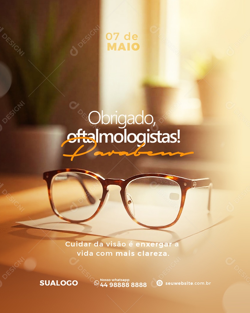 Dia do Oftalmologista 07 de Maio Parabéns Social Media PSD Editável