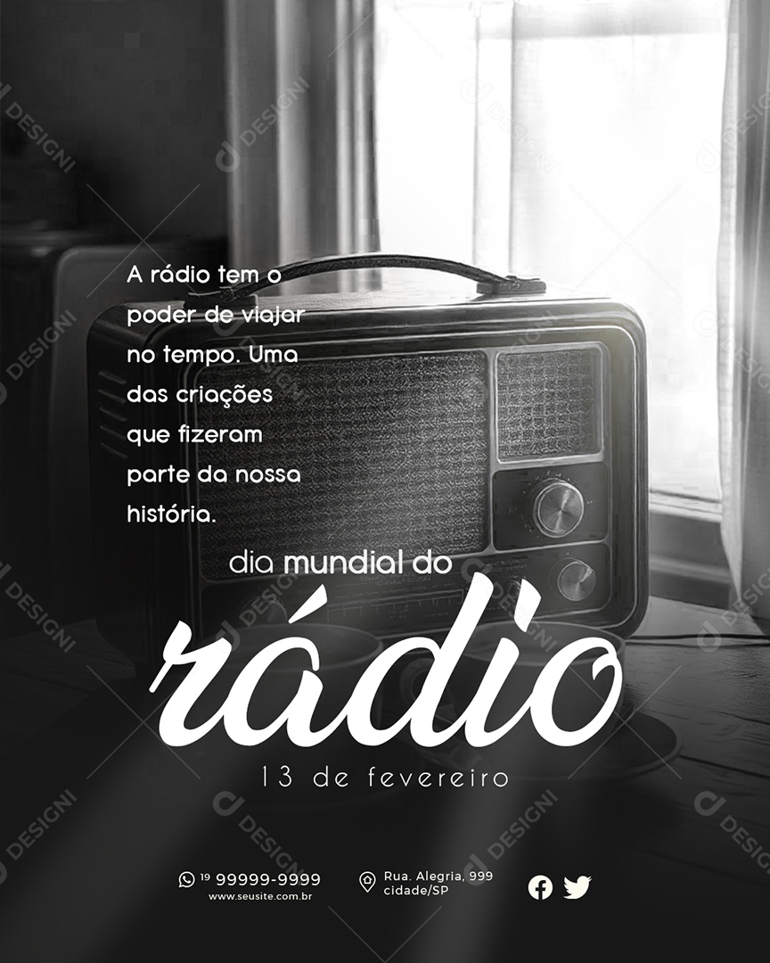 Dia Mundial do Rádio 13 de Fevereiro Social Media PSD Editável