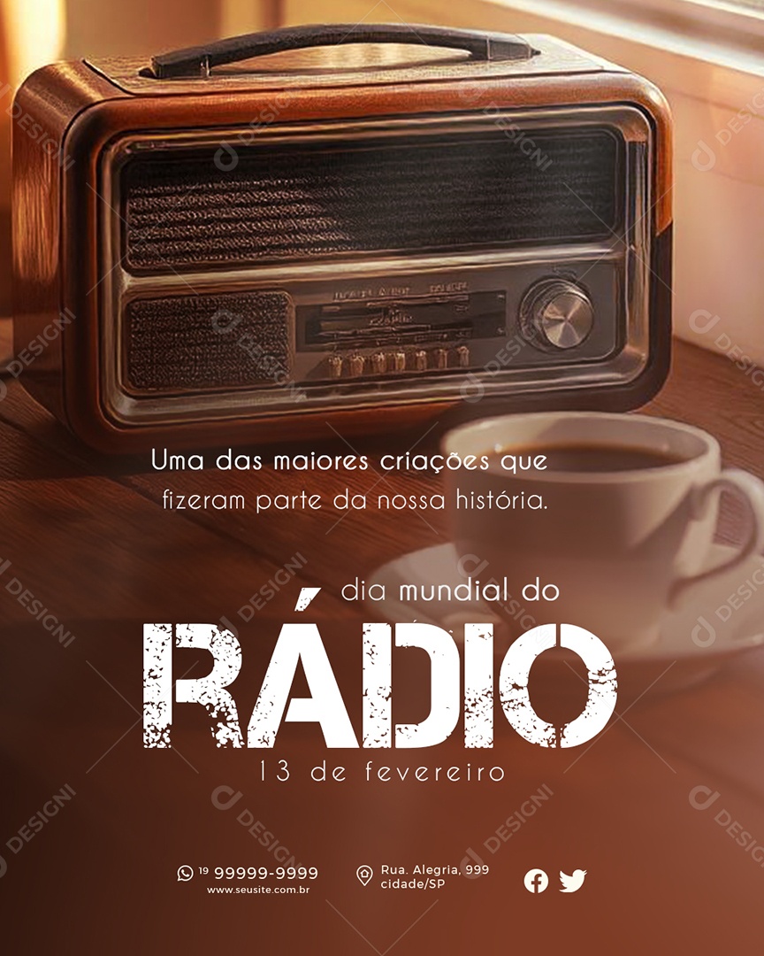 Dia Mundial do Rádio 13 de Fevereiro Social Media PSD Editável