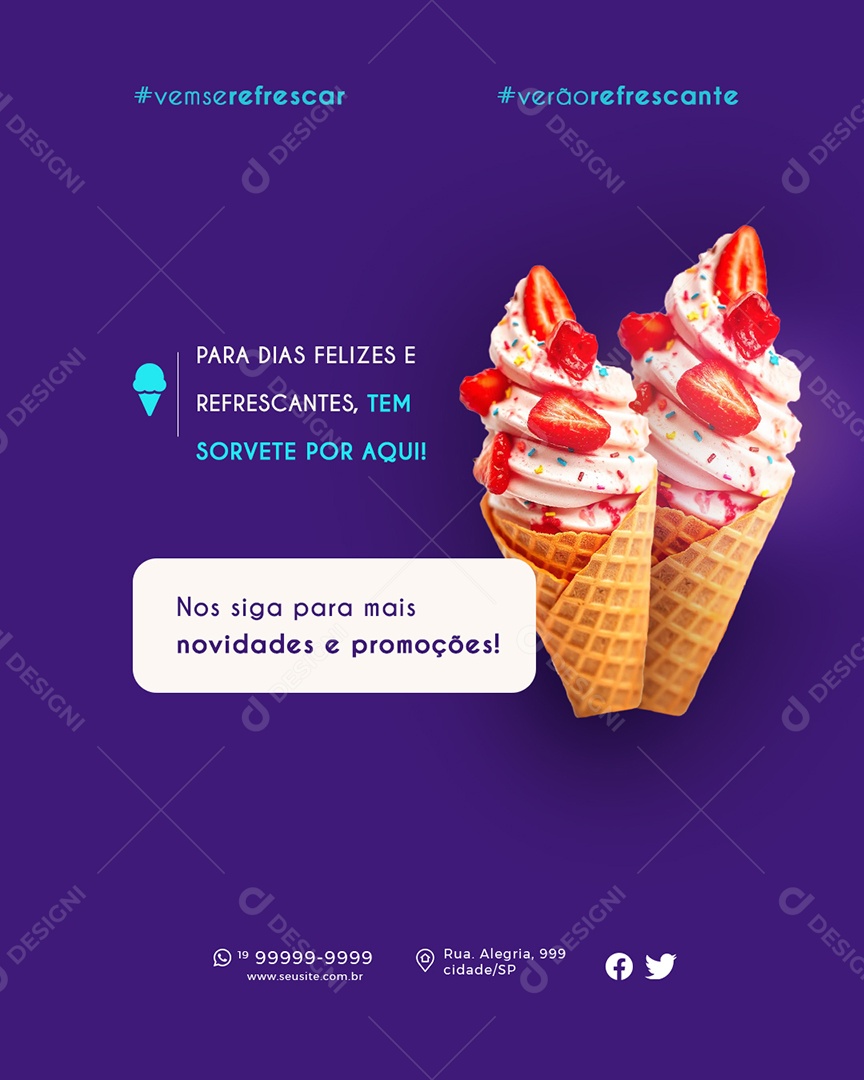 Sorveteria Nos Siga Para Mais Novidade Social Media PSD Editável