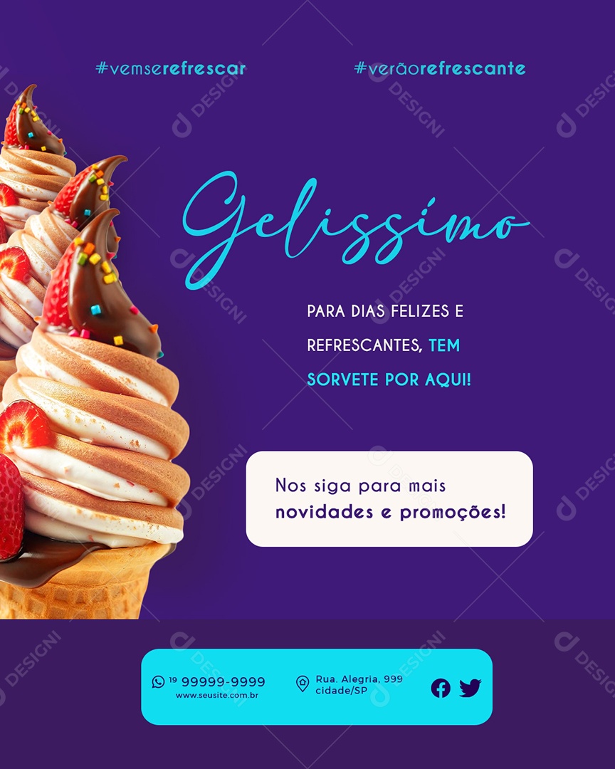 Sorveteria Nos Siga Para Mais Novidade Social Media PSD Editável